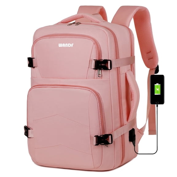 WANDF 16" Laptop Backpack for Women Ladies with 3D Cushion Back,4 Compartment Water-Resistant College Backpacks with USB Charging Port,Large Capacity Carry On Bag for Travel,Work,Hiking(Pink)