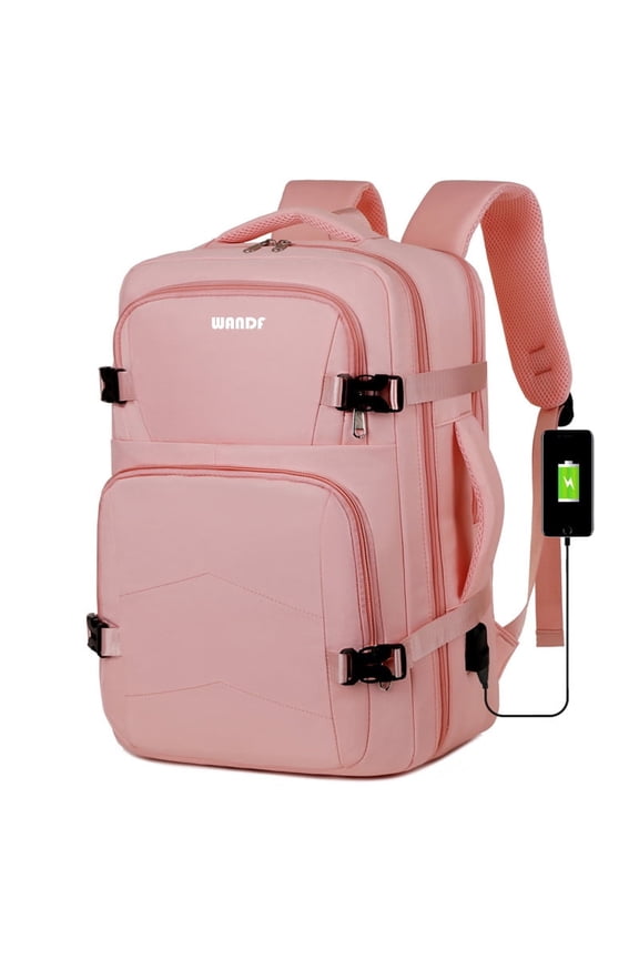 16" Laptop Backpack for Women Ladies with 3D Cushion Back,4 Compartment Water-Resistant College Backpacks with USB Charging Port,Large Capacity Carry On Bag for Travel,Work,Hiking(Pink)
