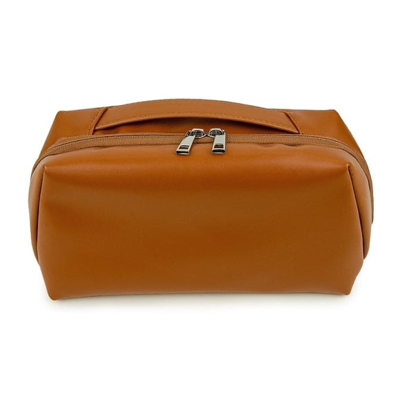 WANDF 180°Wide-Open PU Toiletry Bag for Women Men, Cosmetic Case Makeup Bag for Travel,Business Trip,Bathroom,Electronic Accessories Case,Water-Resistant Dopp Shave Kit Organizer Bag(Brown)