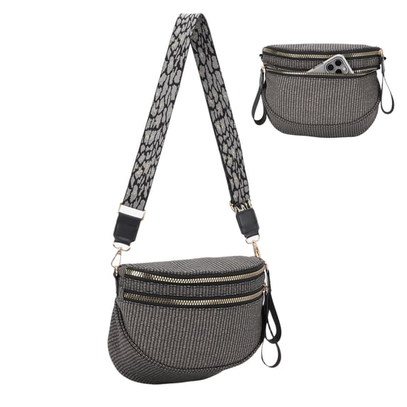 WANDF Bum Bags for Women,Fanny Pack Crossbody Bags,Trendy Crescent Shoulder Bags for Ladies,Sling Bag Half Moon Purse,PU Leather Belt Bag with Adjustable Strap(Black)