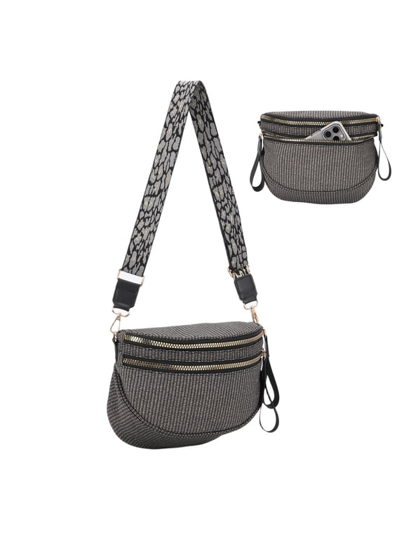 Bum Bags for Women,Fanny Pack Crossbody Bags,Trendy Crescent Shoulder Bags for Ladies,Sling Bag Half Moon Purse,PU Leather Belt Bag with Adjustable Strap(Black)