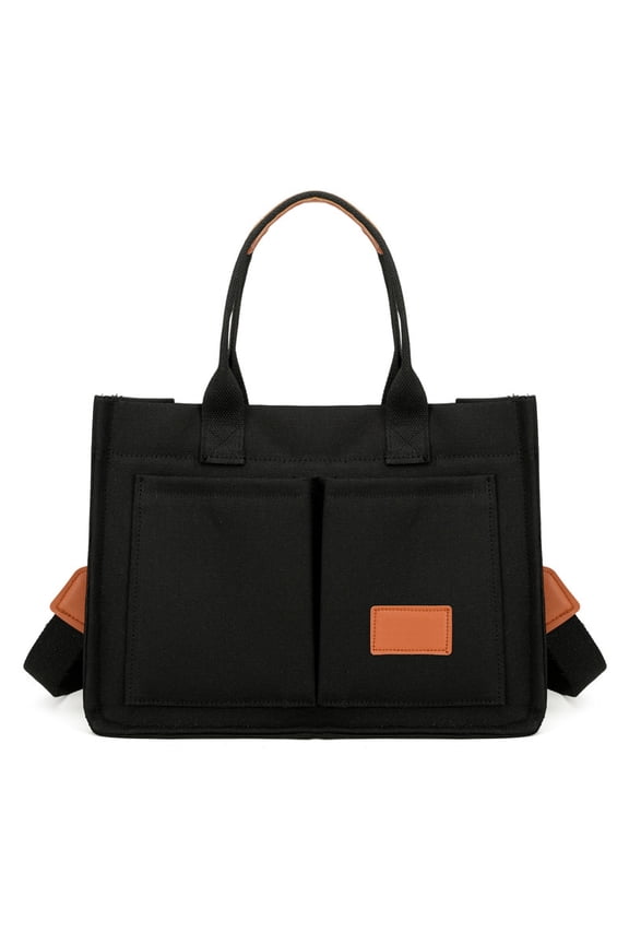 Canvas Tote Bags,Work Tote Bag for Women Ladies,Durable Stylish Handbags with 2 Front Pockets,Sling Crossbody Totes Shoulder Bag for Collegers,Teacher,Nurse(Black Bag)