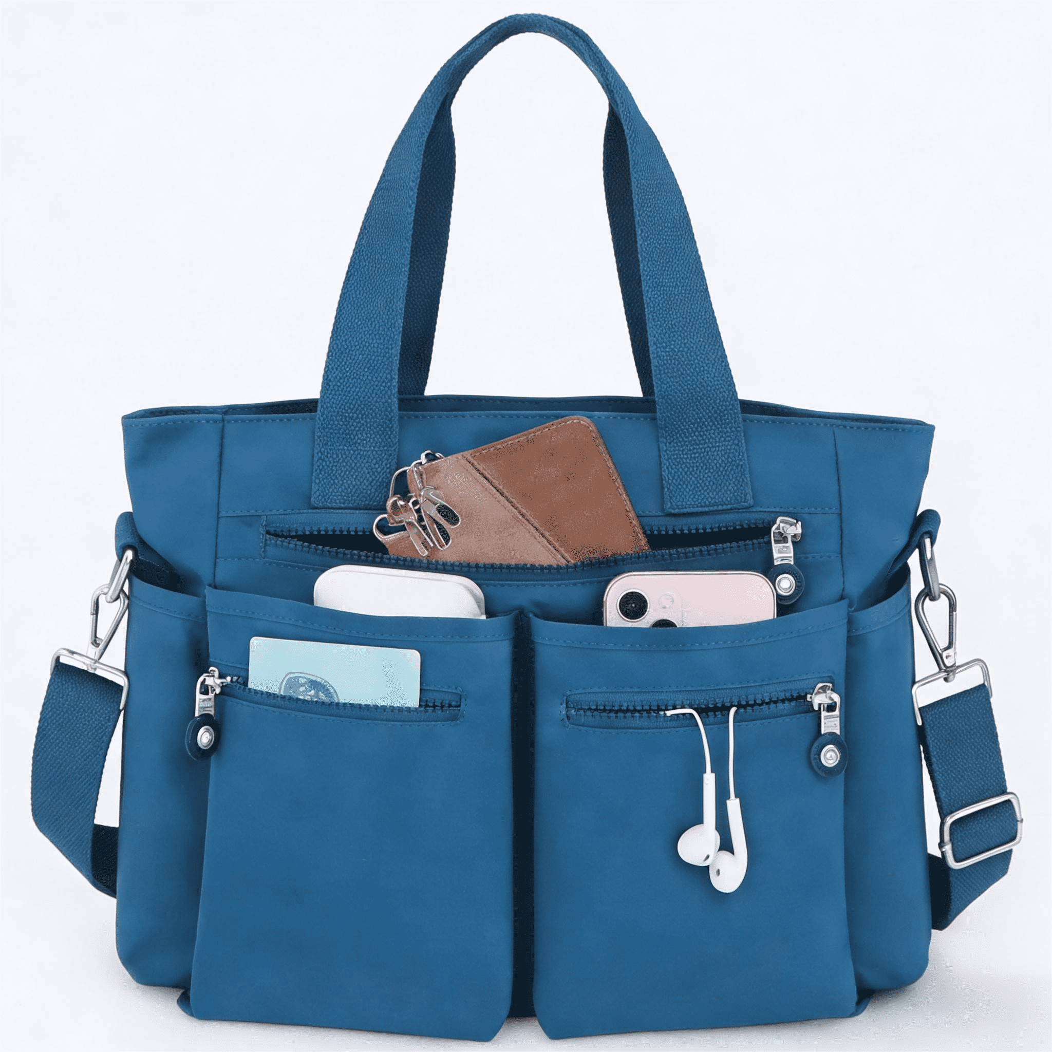 WANDF Casual Tote Bags,Work Tote Bag for Women Ladies,Durable Stylish Handbags with Multi-Pockets,Sling Crossbody Totes Shoulder Bag for Collegers,Teacher,Nurse(Blue Bag)