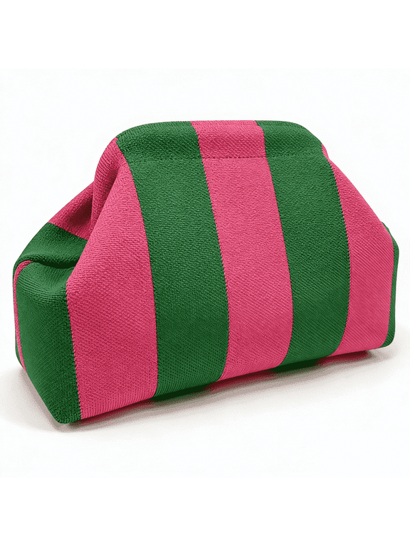 Clutch Purse for Women,Woven Striped Dumpling Bag for Ladies,Knit Evening Bags Handbags(Green Pink Stripe)