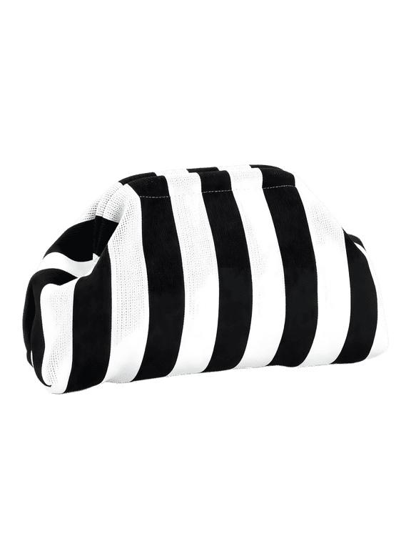 Clutch Purse for Women,Woven Striped Dumpling Bag for Ladies,Knit Evening Bags Handbags(Black White Pinstripe)