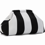 WANDF Clutch Purse for Women,Knit Striped Clutch Handbags,Woven Evening Bags,Large Dumpling Bag for Ladies,Girlfriend,Travel Makeup Storage Lightweight Portable PouchBlack Beige Sripe
