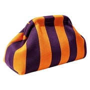 WANDF Clutch Purse for Women,Woven Evening Bags,Knit Striped Clutch Handbags,Dumpling Bag for Ladies Purple Yellow