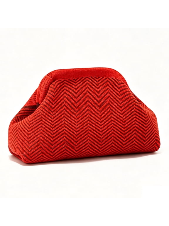 Clutch Purse for Women,Woven Evening Bags,Knit Clutch Handbags,Large Dumpling Bag for Ladies,Girlfriend(Red Fine Ripple)