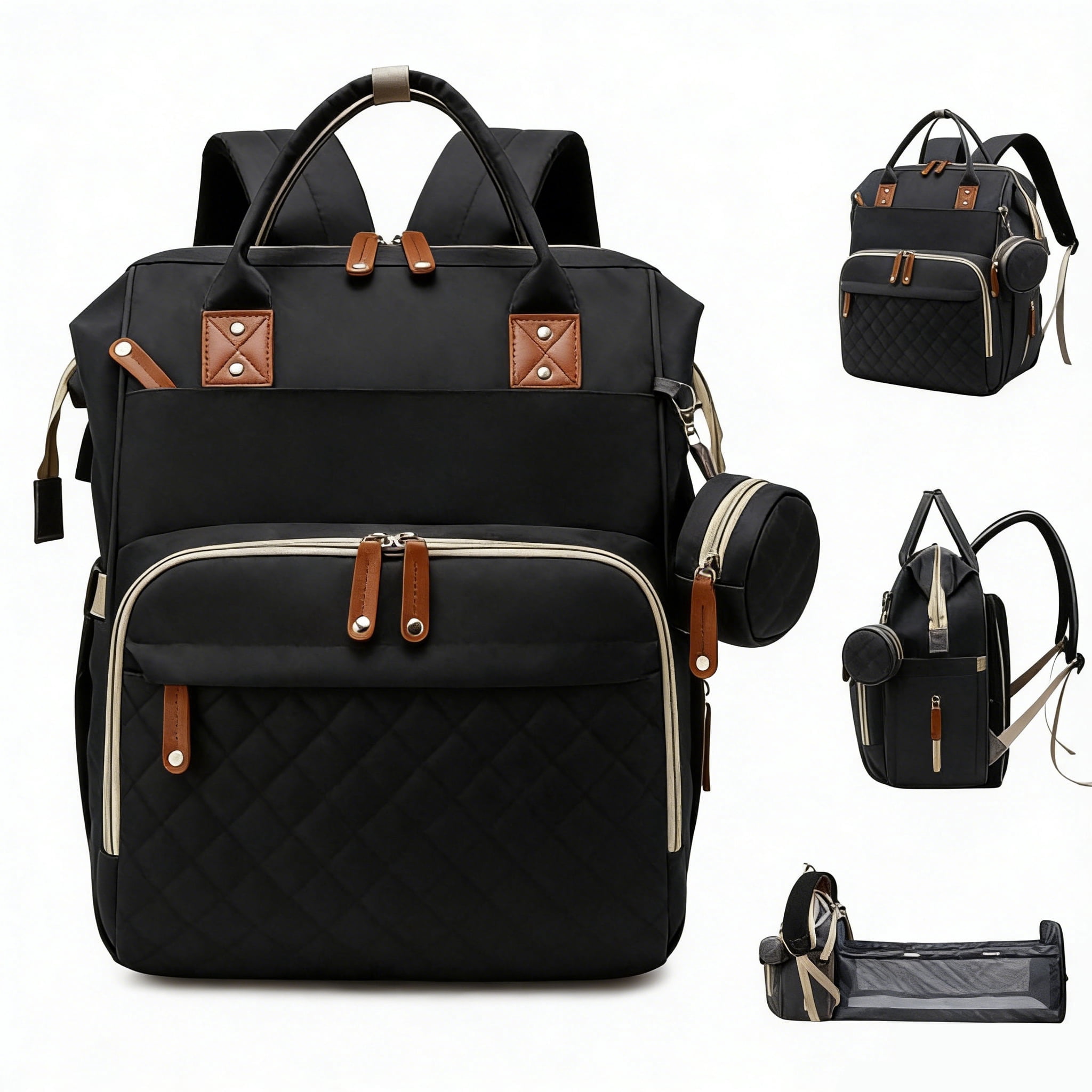 WANDF Diaper Bag Backpack with Changing Station, Large Travel Mommy Bag, Waterproof Diaper Backpack for Moms Dads with USB Charging Port,Mommy Essentials Shower Gifts(Black Bag)
