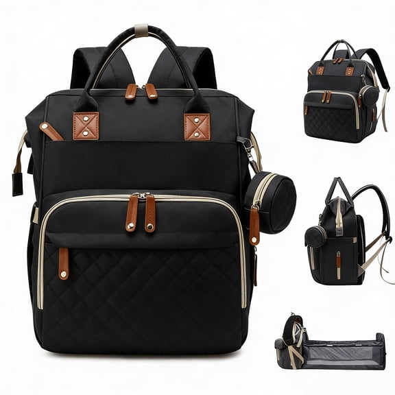 WANDF Diaper Bag Backpack with Changing Station, Large Travel Mommy Bag, Waterproof Diaper Backpack for Moms Dads with USB Charging Port,Mommy Essentials Shower Gifts(Black Bag)