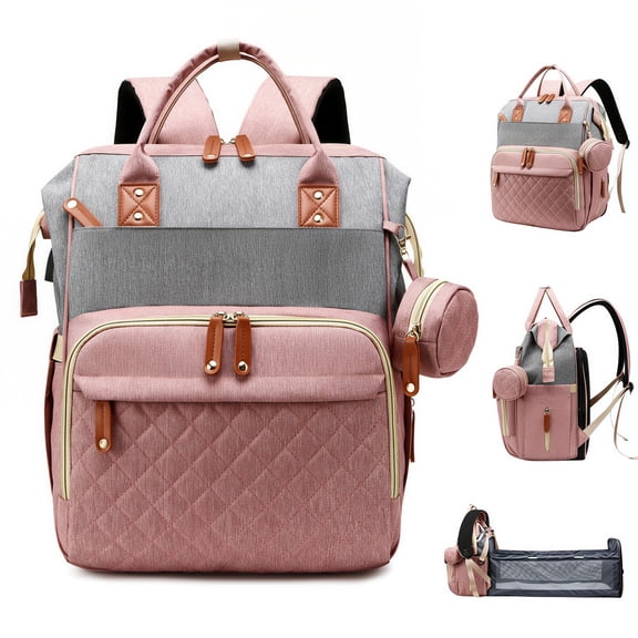 WANDF Diaper Bag Backpack with Changing Station, Large Travel Mommy Bag, Waterproof Diaper Backpack for Moms Dads with USB Charging Port,Mommy Essentials Shower Gifts(Pink Grey Bag)
