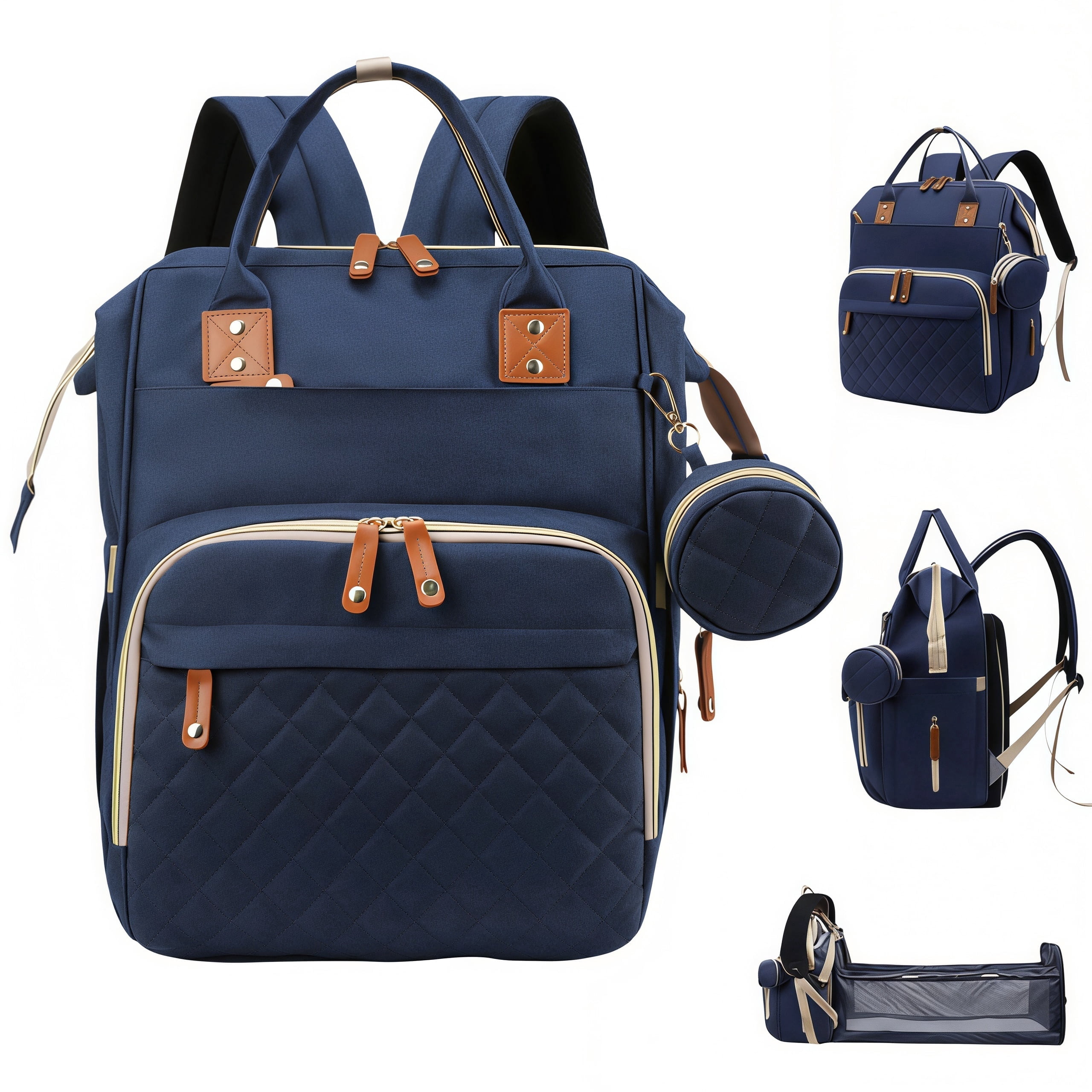 WANDF Diaper Bag Backpack with Changing Station, Large Travel Mommy Bag, Waterproof Diaper Backpack for Moms Dads with USB Charging Port,Mommy Essentials Shower Gifts Gifts(Blue Bag)
