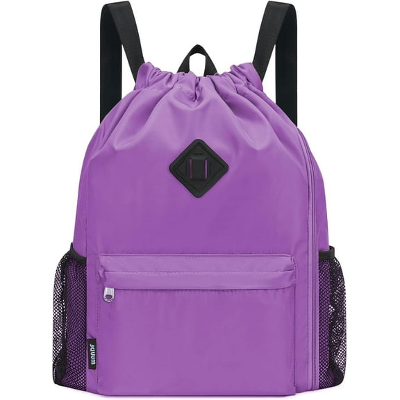 WANDF Drawstring Backpack Sports Gym Bag with Shoes Compartment, Water-Resistant String Backpack Cinch Bag for Women Men