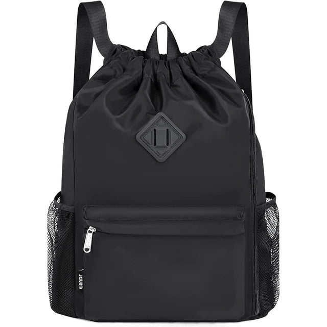 WANDF Drawstring Backpack Sports Gym Bag with Shoes Compartment, Water ...