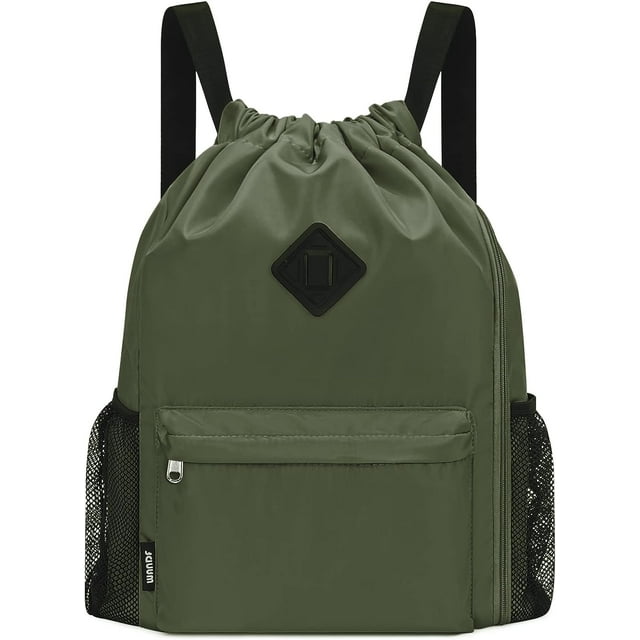 WANDF Drawstring Backpack Sports Gym Bag with Shoes Compartment, Water