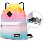 WANDF Drawstring Backpack with Shoe Pocket, Gym Bag Water-Resistant String Sackpack Cinch Bag for Women Girls Men