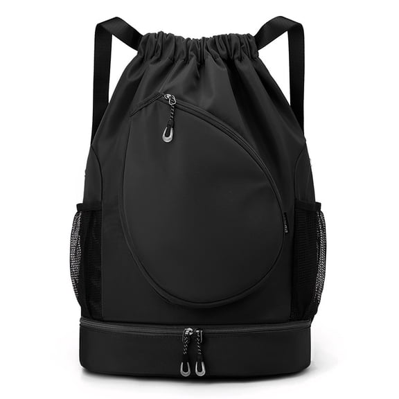 WANDF Drawstring Basketball Bag Badminton Backpack with Shoe Compartment,Gym Bag for Men Women,Sports Backpack for Pickleball, Soccer,Volleyball,Black