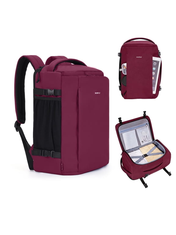 ECOHUB® Large Travel Backpack for Women ,30L Carry On Backpack Personal Item Backpack 18x14x8 | 17.3" Laptop Backpack with USB Charging Port, Business Backpack for Ladies(Red)