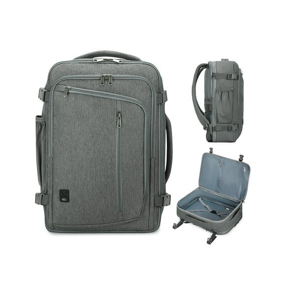 WANDF Expandable 17 Inch Laptop Travel Backpack For Spirit Airlines Personal Item Bag 18x14x8 with Wet Pocket for Men Women（Grey）