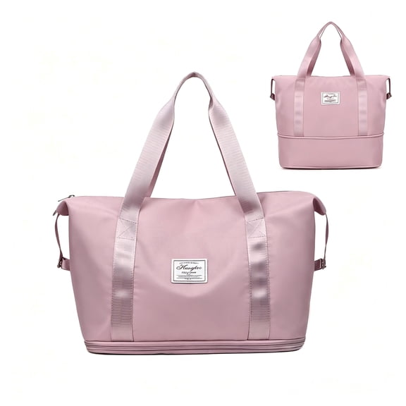 WANDF Expandable Travel Duffel Bag for Women,Airline Approved Personal Item Bag 18x14x8,Ladies Gym Bag with Wet Pocket,Underseat Foldable Carry on Weekender Bag(Pink Bag)