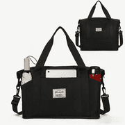 WANDF Expandable Weekender Bags for Men Women, Travel Bag Carry on Bag with 3 Slash Pockets ,Personal Item Bag 18x14x8 ,Duffel Gym BagBlack