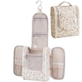thumbnail image 1 of WANDF Hanging Toiletry Bag for Women, Multi-Compartment Cosmetic Bag with Hook, Portable Dopp Kit Organizer, Makeup Bag for Travel,Business Trip,Bathroom(Beige Flower), 1 of 9