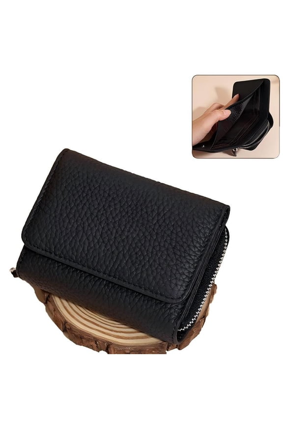 Foldable Leather Coin Purse,Smart RFID Blocking Pouch Change Wallet with 6 Card Slots for Men Women,Ideal for Coins,Cards,Keys,Flash Drive(Black)