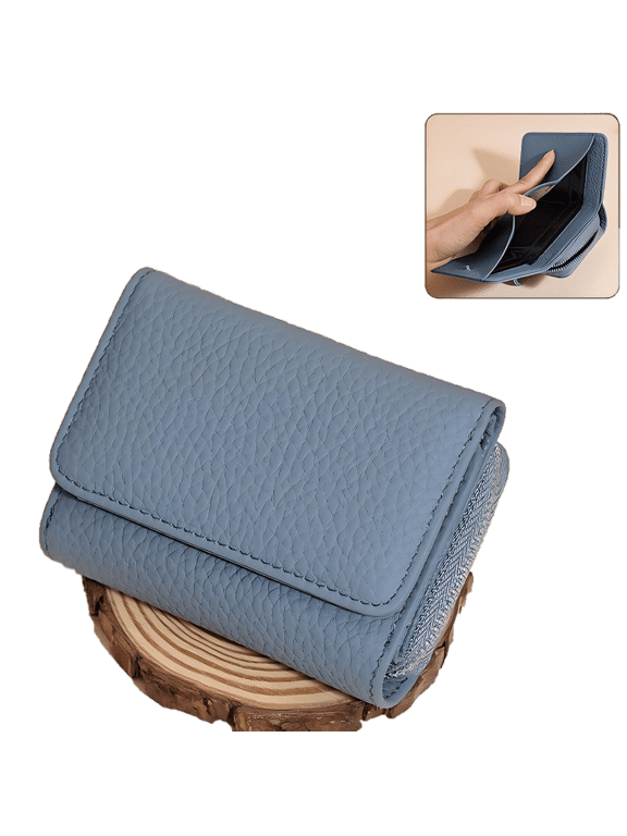 Foldable Leather Coin Purse,Smart RFID Blocking Pouch Change Wallet with 6 Card Slots for Men Women,Ideal for Coins,Cards,Keys,Flash Drive(Blue)