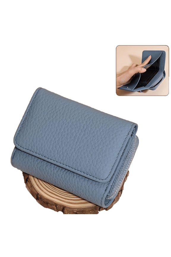 Foldable Leather Coin Purse,Smart RFID Blocking Pouch Change Wallet with 6 Card Slots for Men Women,Ideal for Coins,Cards,Keys,Flash Drive(Blue)