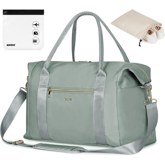 WANDF For Spirit Airlines Personal Item Bag 18x14x8 Travel Duffel Bag with TSA Approved Quart Size Bag & Shoes Bag Weekender Overnight Bag Carry-on Luggage for Women (Grey)