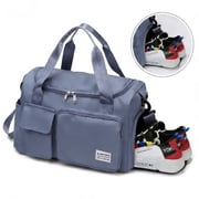 WANDF Gym Bag for Women Men with 2 Front Pockets,30L Travel Duffle Bag with Shoe and Wet Compartment, Adjustable Strap Water-Resistant Weekender Carry On Bags,Sports Fitness BagBlue