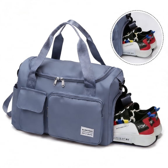 WANDF Gym Bag for Women Men with 2 Front Pockets,30L Travel Duffle Bag with Shoe and Wet Compartment, Adjustable Strap Water-Resistant Weekender Carry On Bags,Sports Fitness Bag(Blue)