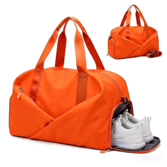 WANDF Gym Bag for Women Men,30L Travel Duffle Bag with Shoe and Wet Compartment, Adjustable Strap Water-Resistant Weekender Carry On Bags,Sports Fitness Bag(Vibrant Orange)