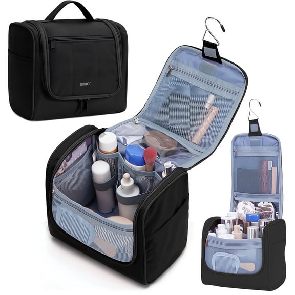 WANDF Handing Toiletry Bag for Women Men,Large Travel Cosmetic Bag Makeup Bags for Ladies,Shaving Kit Dopp Kit Organizer Bags,Water-Resistant Shower Bathroom Bags(Black)