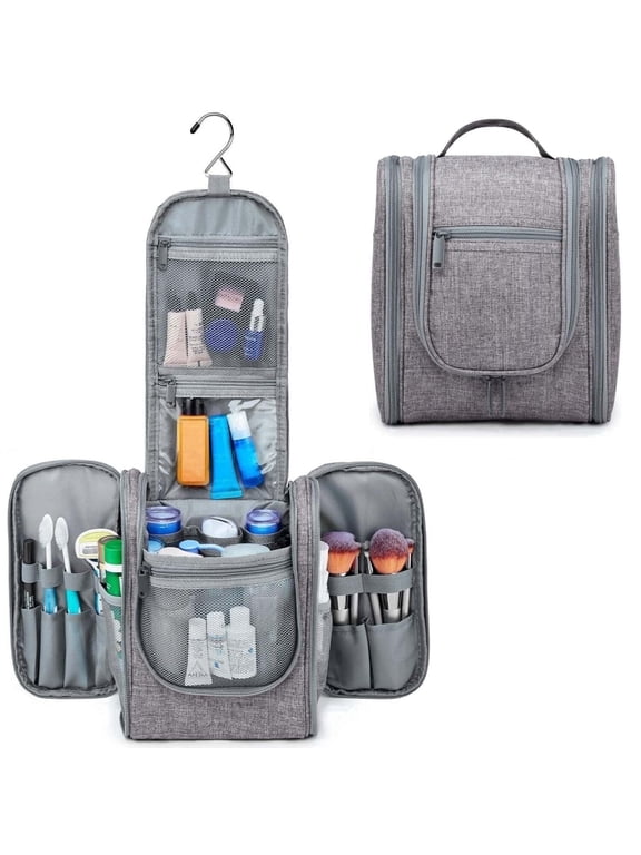 Hanging Toiletry Bag for Women,Shave Bag for Men, Multi-Compartment Cosmetic Bag with Hook, Portable Dopp Kit Organizer, Makeup Bag for Travel,Business Trip,Bathroom(Grey)