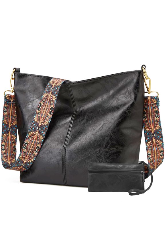 Hobo Bag for Women,Chic PU Leather Shoulder Bags with Wide Strap,Retro Commuter Bag with Coin Purse for Ladies,Crossbody Tote Bag Handbag for Work, Shopping,Travel(Black)