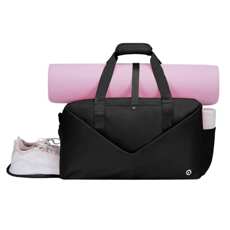 WANDF Large 40L Gym Bag with Shoe Compartment Wet Pocket for Women Men,Yoga Bag with Yoga Mat Holder,Waterproof Duffel Travel Bag Carry On Weekender Overnight Bag(Black)