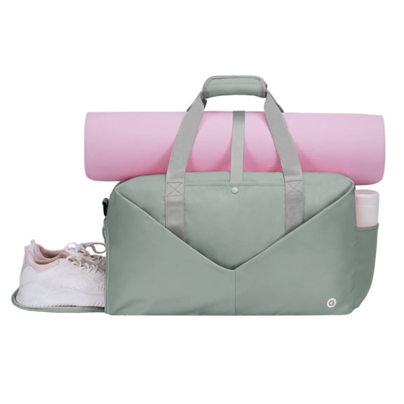 WANDF Large 40L Gym Bag with Shoe Compartment Wet Pocket for Women Men,Yoga Bag with Yoga Mat Holder,Waterproof Duffel Travel Bag Carry On Weekender Overnight Bags(Grayish green)