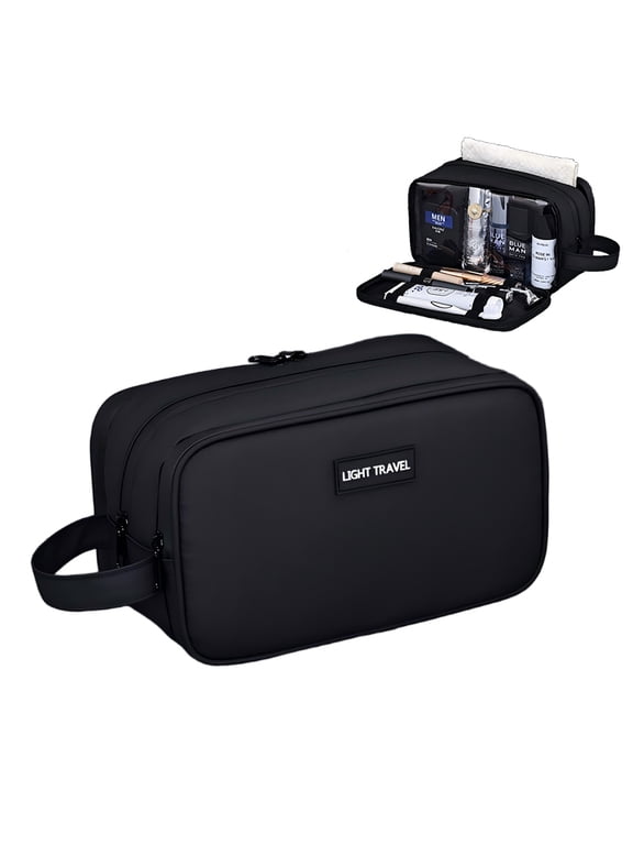Large Toiletry Bag with for Men Women,3-Layer PU Leather Travel Dopp Shaving Kit Bag with Wet Compartment ,Water Resistant Cosmetic Makeup Organizer Shower Bathroom Bag(Black)