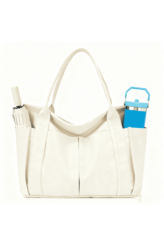 Large Tote Bag for Women with Compartments,Durable Canvas Totes with Bottle Pockets,Ladies Sling Shoulder Bag Handbags Purse Laptop Bag for Travel, Work,Gym(Black Bag)