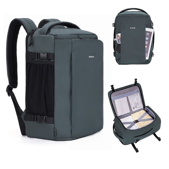 WANDF ECOHUB® Large Travel Backpack for Men Women, Personal Item Backpack 18x14x8 | 30L Carry On Backpack with USB Charging Port, Water Resistant 17.3" Laptop Backpack for Business College (Grey)