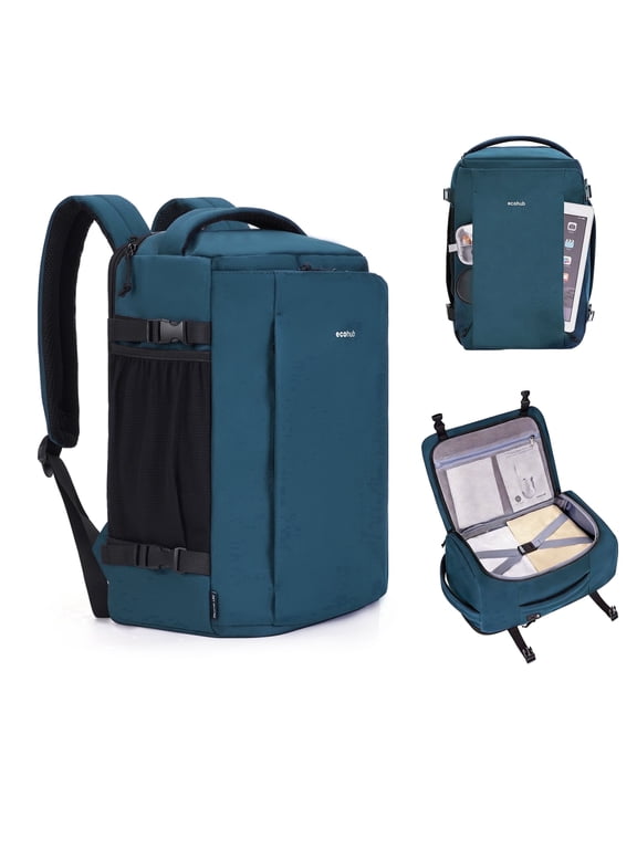 ECOHUB® Large Travel Backpack for Women Men,30L Carry On Personal Item Backpack 18x14x8 | 17.3 Inch Laptop Backpack with USB Charging Port, Water Resistant Business Backpack(Cyan)