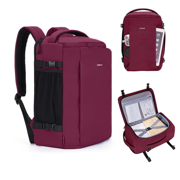 WANDF ECOHUB® Large Travel Backpack for Women ,30L Carry On Backpack Personal Item Backpack 18x14x8 | 17.3" Laptop Backpack with USB Charging Port, Business Backpack for Ladies(Red)