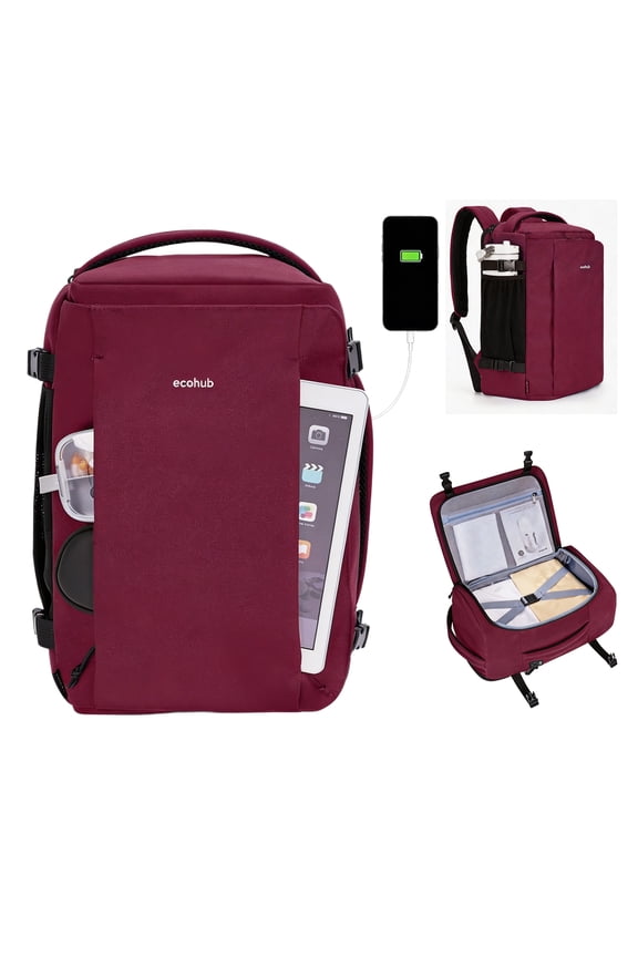 Large Travel Backpack for Women College,18x14x8 Personal Item Backpack,30L Carry On Backpack with USB Charging Port,17.3 Inch Laptop Backpack,Weekender Business Backpack(Red)