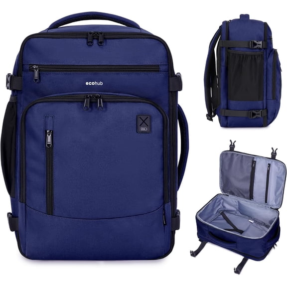 WANDF Travel Backpack with 16 Pockets,Airline Approved Carry on Luggage, Waterproof Personal Item Bag for Weekender Business Hiking(Blue 20L)