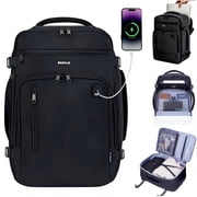 WANDF Travel Backpack With 16 Pockets, 17 Airline Approved Carry on Luggage,Waterproof Personal Item Bag Fit 15.6" Laptop, Lightweight Casual Daypack for Weekender Business HikingBlack 25L