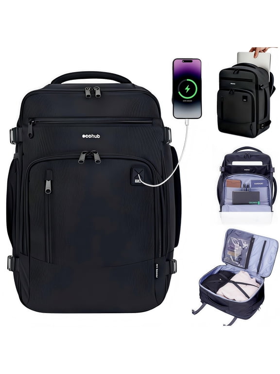 Travel Backpack With 16 Pockets, 17'' Airline Approved Carry on Luggage,Waterproof Personal Item Bag Fit 15.6" Laptop, Lightweight Casual Daypack for Weekender Business Hiking(Black 25L)