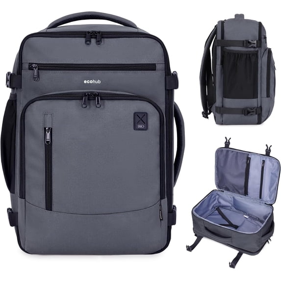 WANDF Lightweight Travel Backpack,Airline Approved Carry on Luggage With 16 Pockets,Waterproof Personal Item Bag Fit 15.6" Laptop,Casual Daypack for Weekender Business Hiking(Light Gray)
