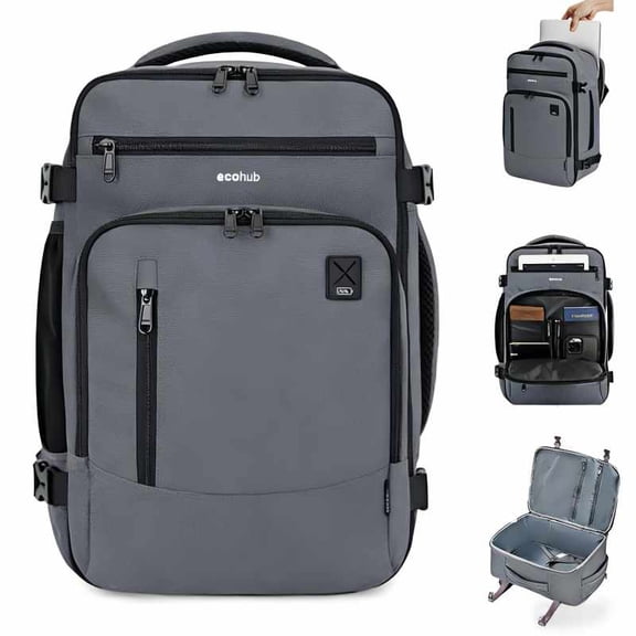 WANDF Lightweight Travel Backpack,Airline Approved Carry on Luggage With 16 Pockets,Waterproof Personal Item Bag Fit 15.6" Laptop,Casual Daypack for Weekender Business Hiking(Gray Bag)