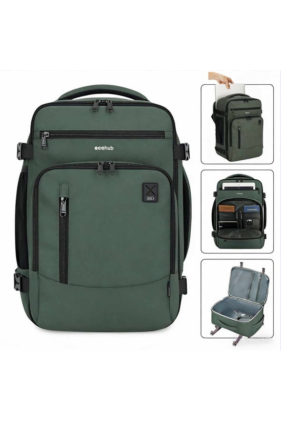 Lightweight Travel Backpack,Airline Approved Carry on Luggage With 16 Pockets,Waterproof Personal Item Bag Fit 15.6" Laptop,Casual Daypack for Weekender Business Hiking(Green Bag)